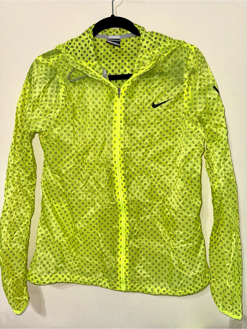Nike Women’s Neon Yellow Hooded Reflective Dot Windbreaker - Picture 1 of 4